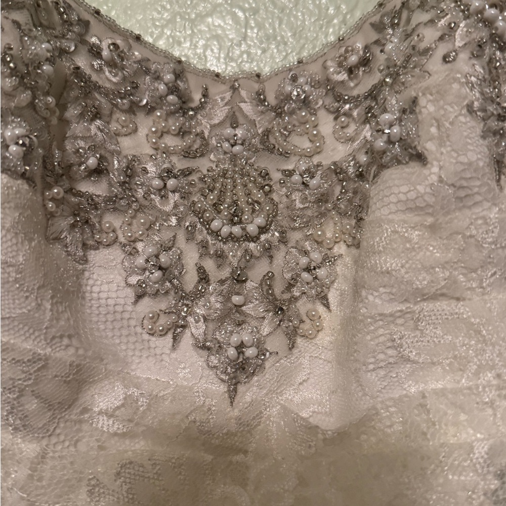 David's Bridal Strapless, Lace Fit and Flare Wedding Dress - Style YP3344 - Picture 8 of 16